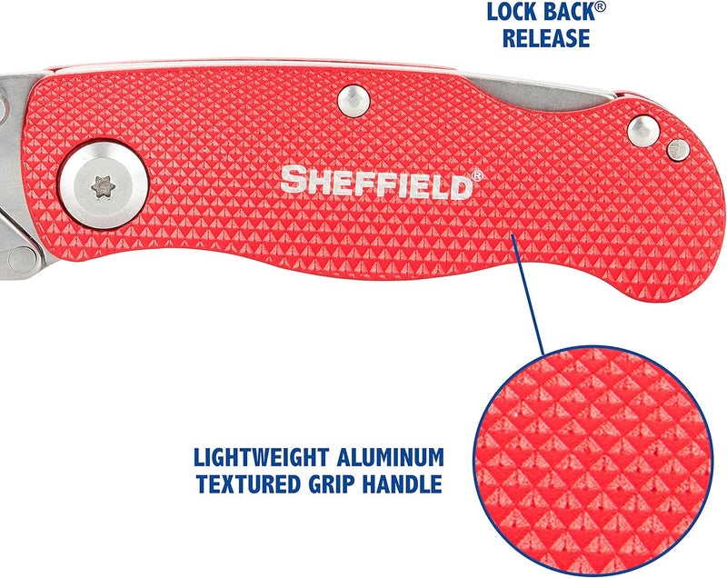 Sheffield Folding Utility Knife, Accepts Standard Utility Knife Blades, Box Cutter Aluminum Handle, Razor Blades Included, For Home, Office, Trades, and Warehouse - Image 5